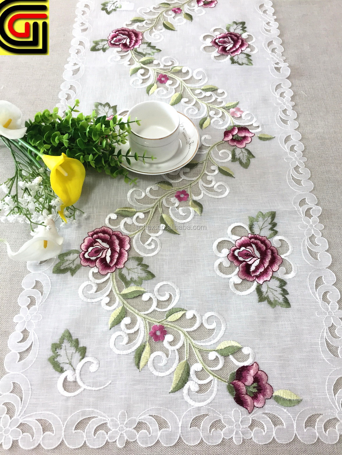 Organza fabric with embroidery table runner table cloth