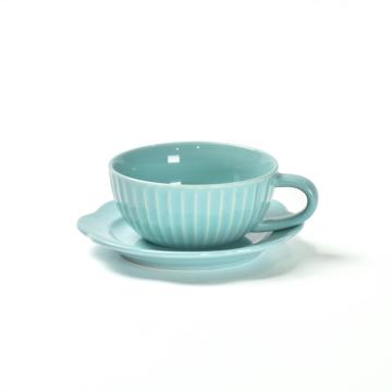 줄무늬 블루 커피 에스프레소 컵 및 접시 세트