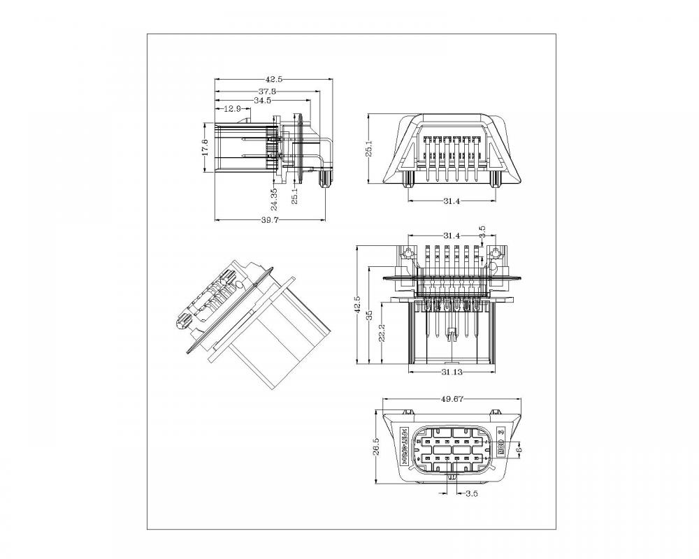 P3.5x6 12p ô tô góc bên phải đầu nối nam