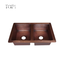 Farmhouse Style Double Bowl Brown Wash Basin with Copper Sink