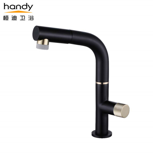 Black-gold pull Down Kitchen Sink Mixer Faucet