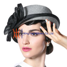 Grey And Black Sinamay Straw Hat