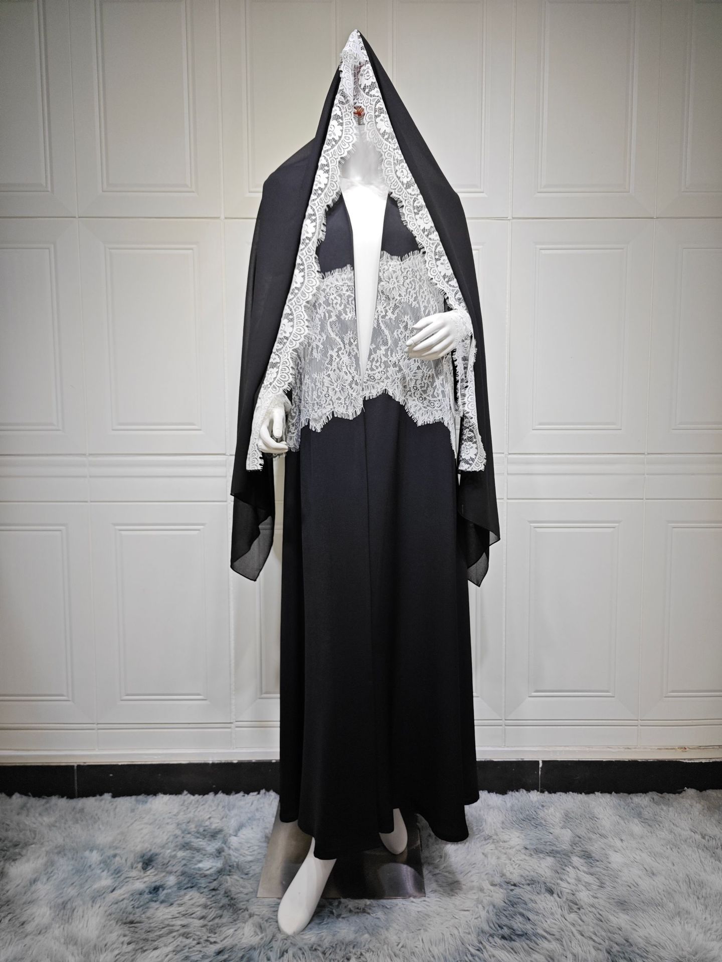 ژاکت کش باف پشمی توری Abaya MQ274 (10) Lace Abaya Cardigan MQ274 (10)