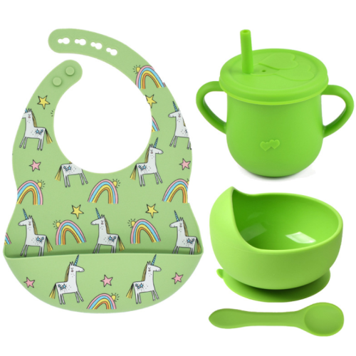 Silicone cho bé ăn bộ bib bát muỗng