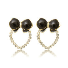 Black bowknot stud earring heart stud earring with CZ diamond
