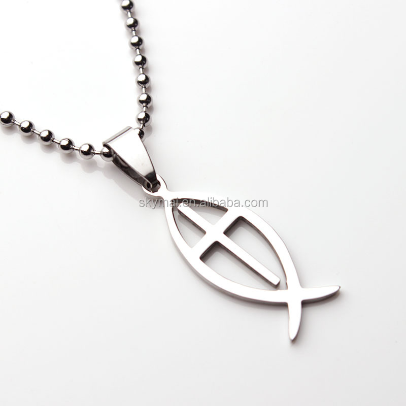 New Products Stainless Steel Christian Fish and Corss Pendant Jesus Ichthus Fish Pendant