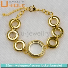 New design gold design 316l stainless steel floating locket bracelet