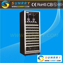 Lowes display used wine refrigerators with decorative wood shelves