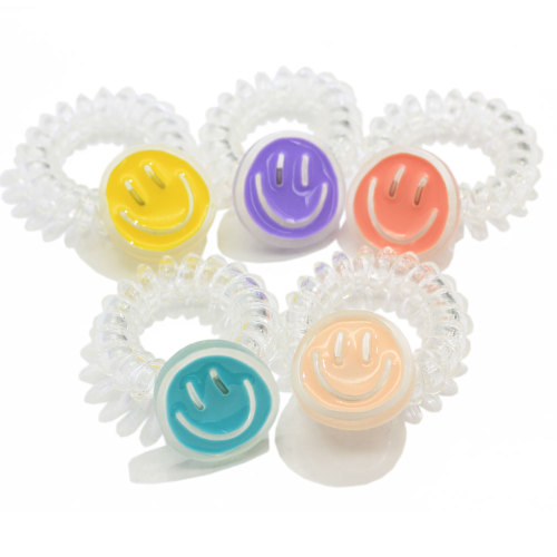 New Kawaii Clear Phone Cord Hair Ties With Smile Face Coil Telephone Cord Hair Rope Ponytail Holder Pigtail Wrap