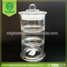 tall 3-tiers glass jar crystal glass candy jar with lid
