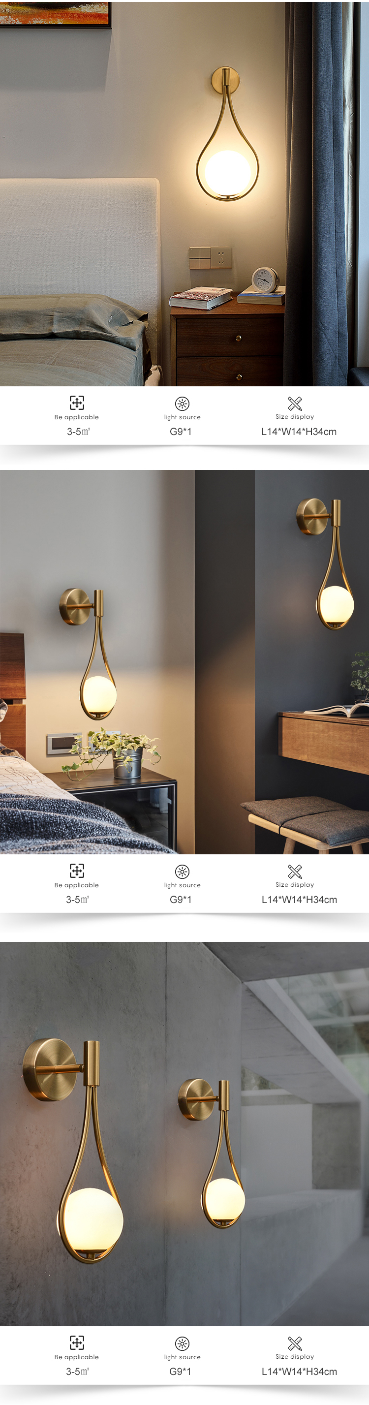 Teardrop modern special design decoration bedroom sitting room led wall lights