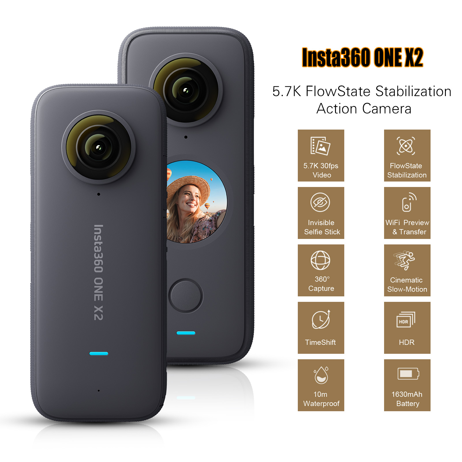 Insta360 ONE X2 Panoramic Video Action Camera LCD Touch Screen Waterproof Stabilization 360 Camera