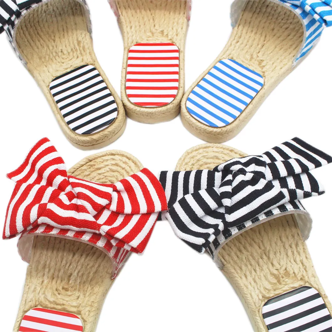 Summer Stylish Blue Bow Design Women's Slippers Household Comfortable Breathable Cotton Straw Woven Women Slippers