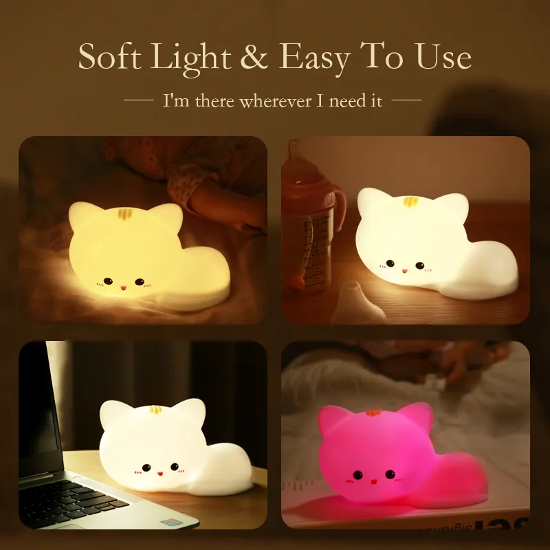 Adorable Silicone Touch Sensor Cat Night Lamp for Kids