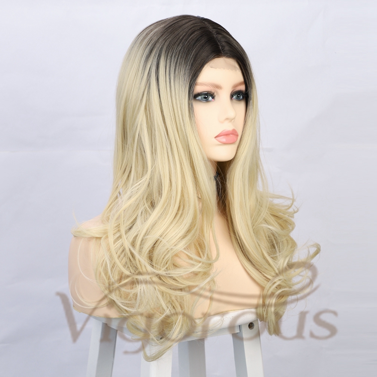 Vigorous Wholesale Hot Selling Long Body Wave Ombre Blonde Middle Part Small Part Lace For Black Women Synthetic Hair Wigs