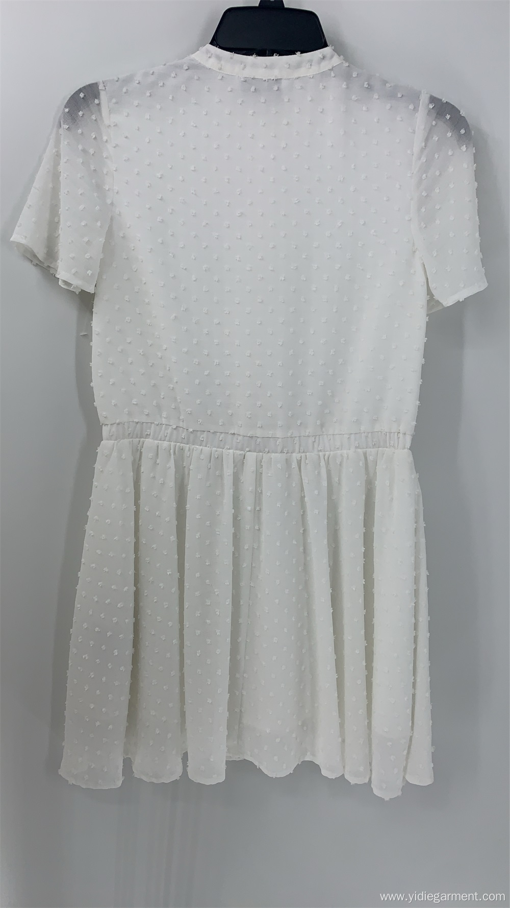 Women's White Dobby Short Sleeve Chiffon Dress