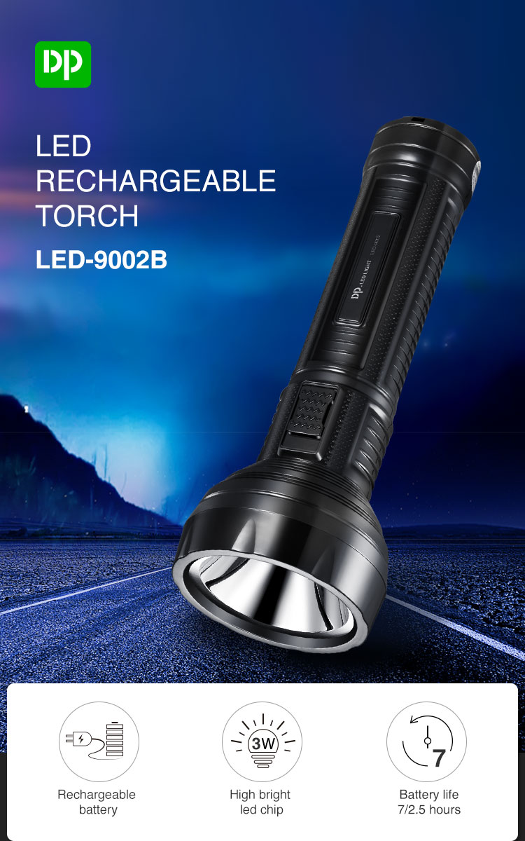 1-High Brightness Portable Rechargeable LED Torch Flashlight-detail-9002B 1-High Brightness Portable Rechargeable LED Torch Flashlight-detail-9002B