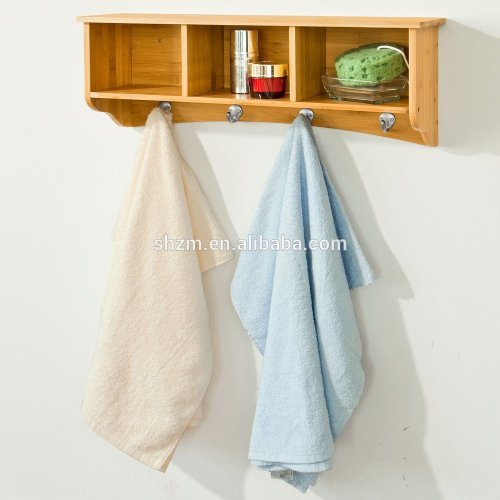 Bamboo Wall Display Storage Shelves With Coat Hooks, Bathroom Rack, Kitchen Cupboard with 4 Hooks, L61xW15.5xH23cm