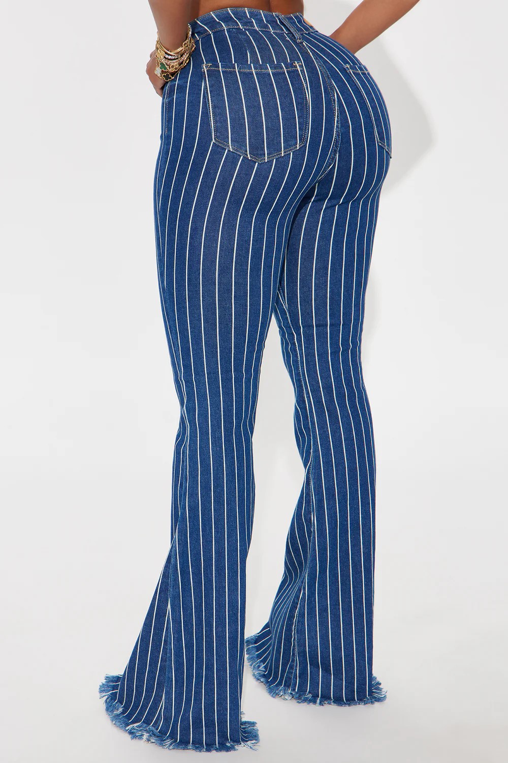 Скрещенные полосатые джинсы с полосатыми ракушками - Dark Wash2 Crossed The Line Striped Flare Jeans - Dark Wash2