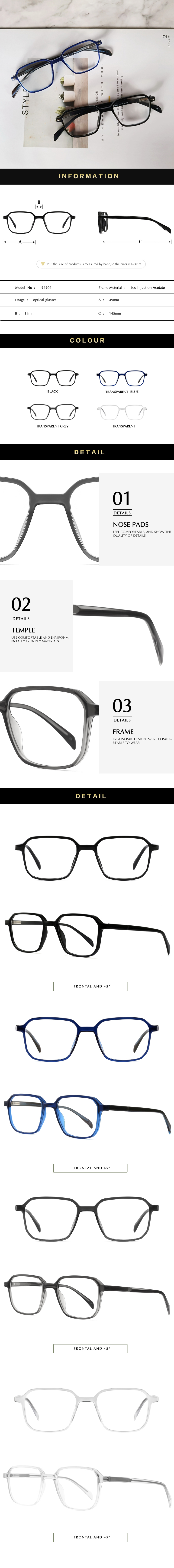 Mens acetate optical glasses frame