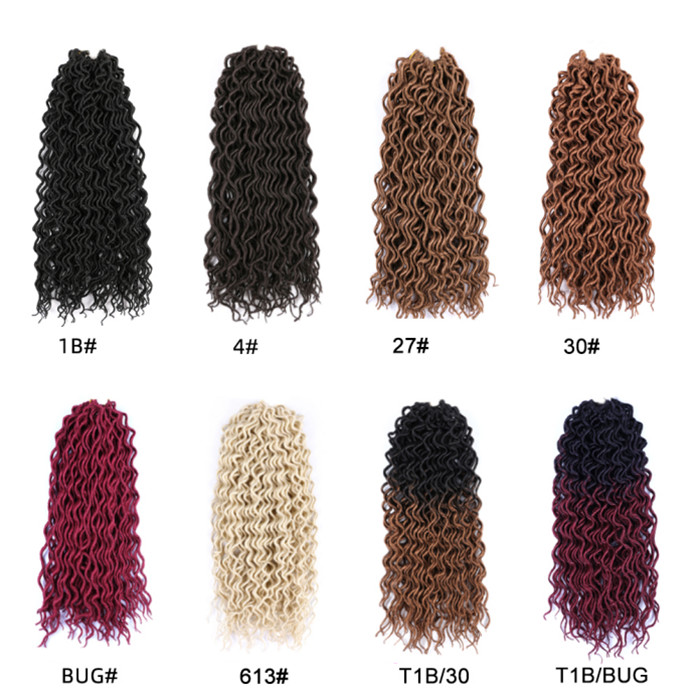 Wholesale 18 inch Curly Faux Locs Wavy Goddess Locs Crochet Hair Braids Pre looped Synthetic Hair Extension Wavy Soft Dreadlock
