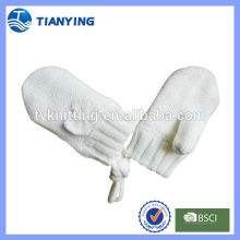 bownot white string knit mitten with polar fleece lining