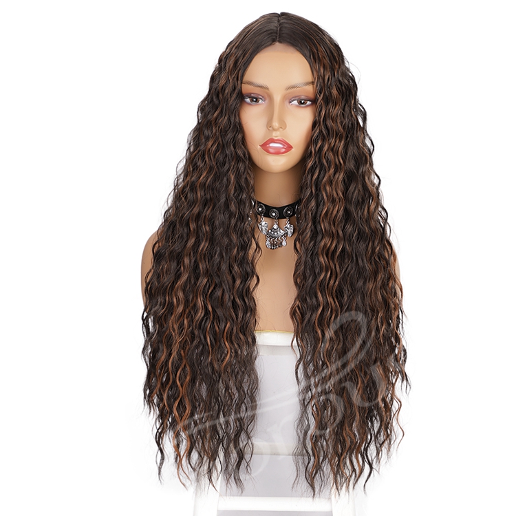 Long Hair Heat Resistant Classic Kinky Curly Mixed Black Brown Synthetic Lace Front Wigs Natural Hairline