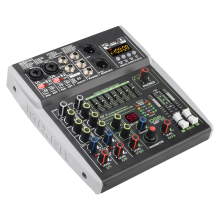 Professional 4-Channel Stereo Audio Mixer with 48V Phantom Power, DSP Effects, Bluetooth, USB, and Compatibility for Computer Playback, Recording, and Podcasting