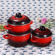 3PCS Enamel Cooking Pot Set with Decal Flower