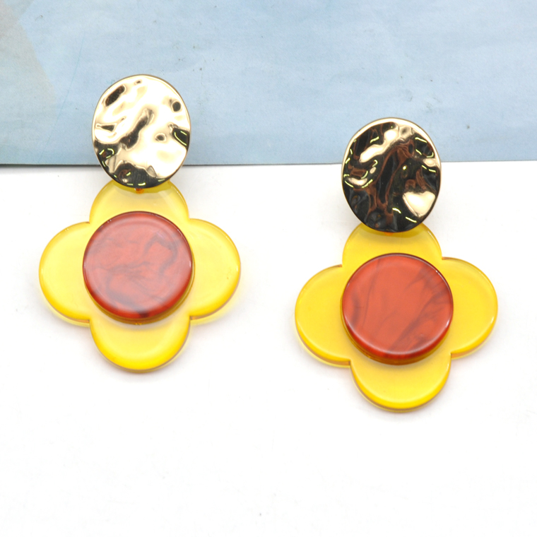 custom acrylic yellow color 4 leaf clover shape sunflower earrings jewelry