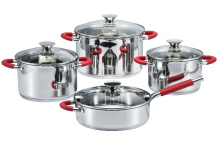 Cookware Set with Red Silicone Handles
