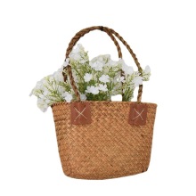 Sustainable Striped Woven Straw Basket for Country Living