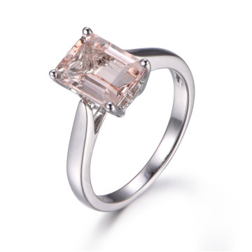 7x9mm Emerald Cut Morganite Engagement Ring 14k White gold Solitaire Heart Underneath