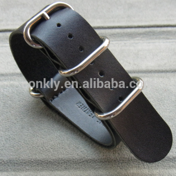 Black genuine leather straps, leather ZULU watch straps, Retro style ZULU watch bands