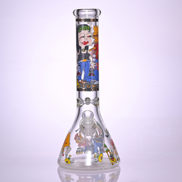 35cm/13.8in,HippiesGlass,Glass Beaker Bong With Cartoon Stickers,Borosilicate Glass Water Pipe,Glass Bong,Glass Hookah