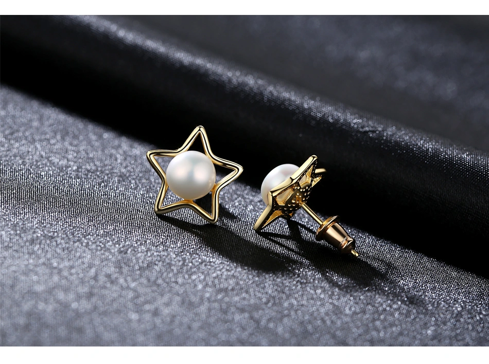 Lovely Star Shape Gold Plated Freshwater Pearl Sterling Silver Stud Earrings