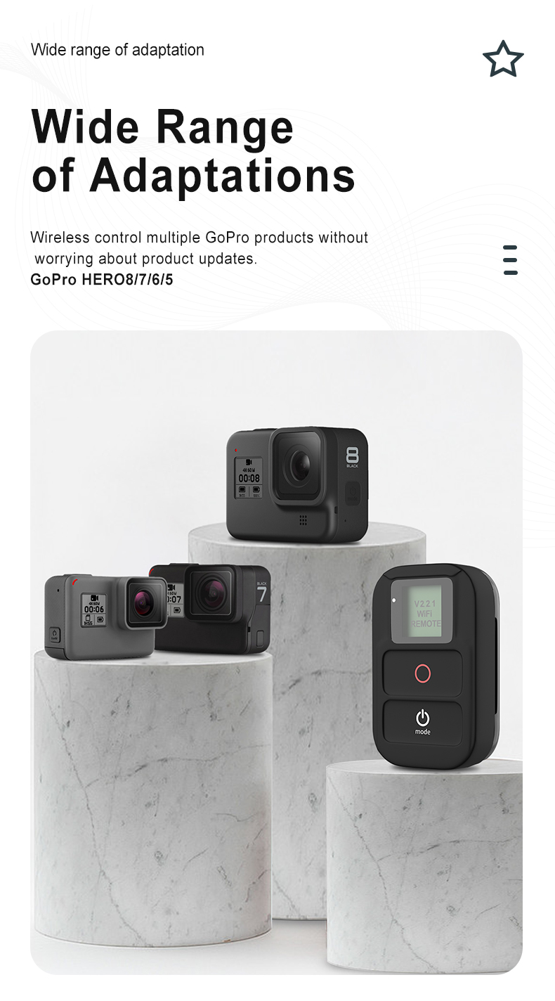 TELESIN WiFi Remote Control suitable for GoPro Hero 10 9 Max Hero 8 7 6 5 4 3 Black Hero 4 Session sports camera accessories