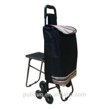 Stair-climbing Folding Shopping Trolley with chair,Sitting type trolley loading 150KGS