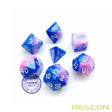 Bescon Mini Gemini Two Tone polyedrische RPG Würfel Set 10MM, kleine Mini RPG Rollenspiel Spiel Würfel D4-D20 in Tube, Farbe von Myosotis