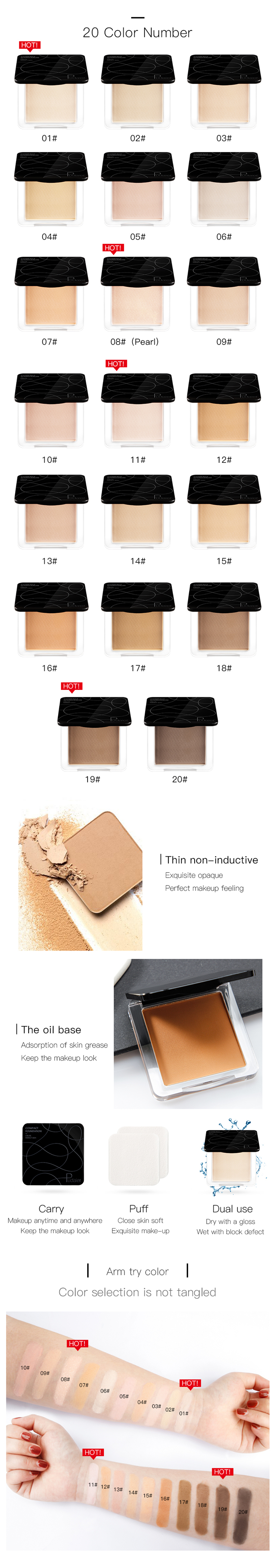 Pudaier Shine Free Oil Control Pressed Powder Silky Texture Makeup Face Waterproof Powder
