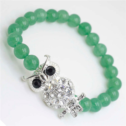 Pulsera de piedras preciosas de aventurina verde con aleación de búho Diamante