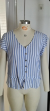 Blue Stripe V Shirt Short Sleeve Waist Top