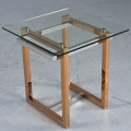 modern small metal side table with tempered galss