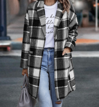 Women's Plaid Casual Button Lapel Coat