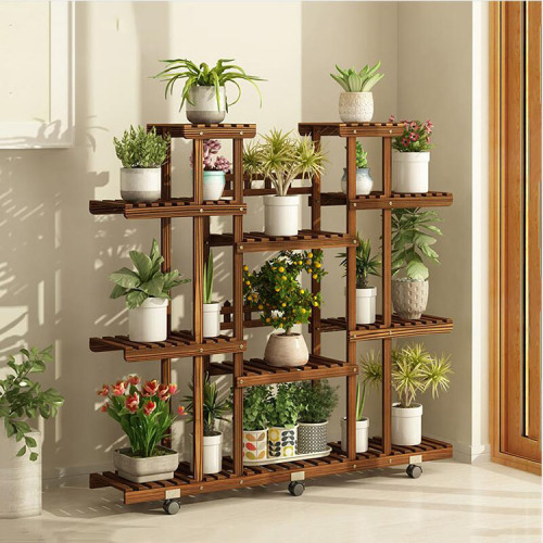 Wood Shelf Display Stand Flowers Rack For Garden