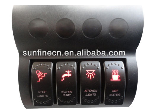 Hot! New Waterproof 4 way LED illuminated rocker switch panel/marine laser etch rocker switch panel IP68 Black