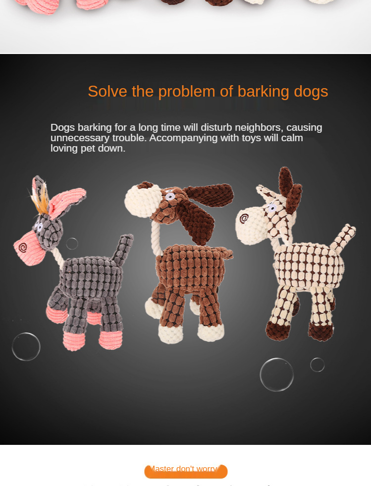 Wholesale Pet Products Donkey Dog Toys Shape Plush Dog Toy with Rope