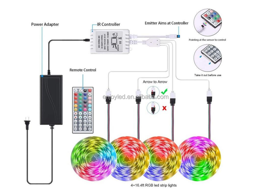 Waterproof 16.4ft Light Strip Color Changing RGB LED Strip Lights with Remote Control for Home Lighting Kitchen Bed