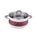 Stainless steel cookware set casserole with colorful pattern