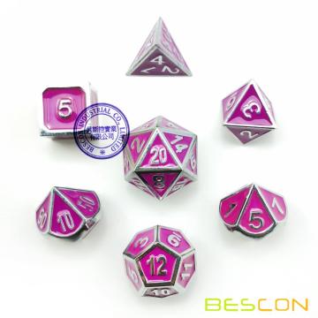 Bescon Deluxe Creative Shiny Silver and Purple Enamel Solid Metal Polyhedral Role Playing RPG Game Dice Set of 7